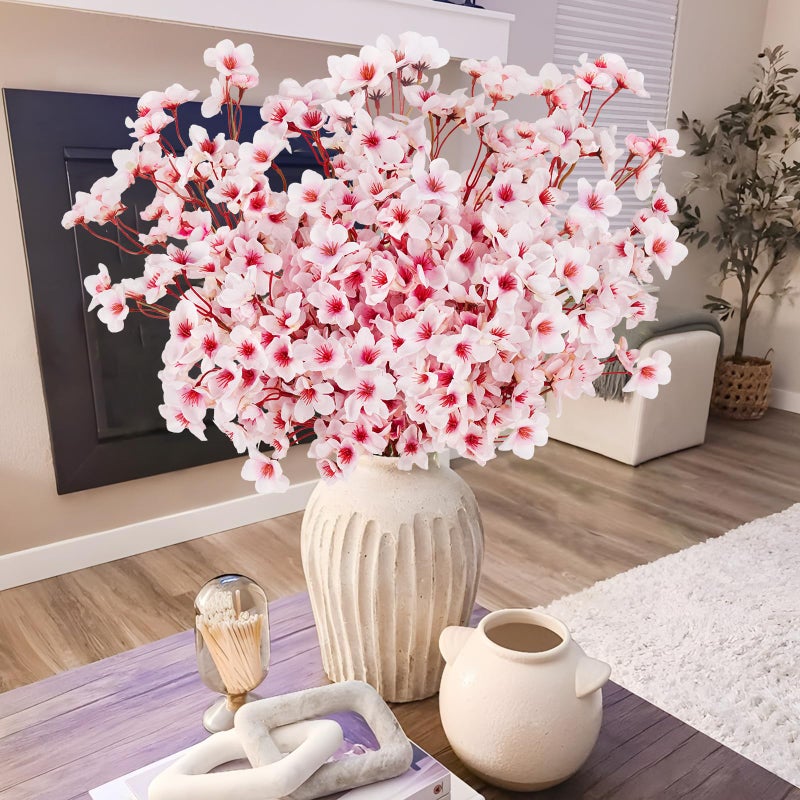 Ruidazon Artificial Cherry Blossom Branches, 12 Pcs Faux Silk Cherry Blossom Flowers Fake Spring Cherry Blossom Floral Stems for Vase Wedding Table Centerpieces Indoor Home Decor - Image 2
