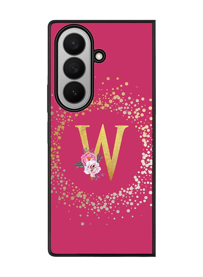 Stylizedd For Samsung Galaxy Z Fold7 Case,Slim fit Camera Protection, Shockproof Thin Phone cover  - Custom Monogram Floral - W ( Deep Pink )