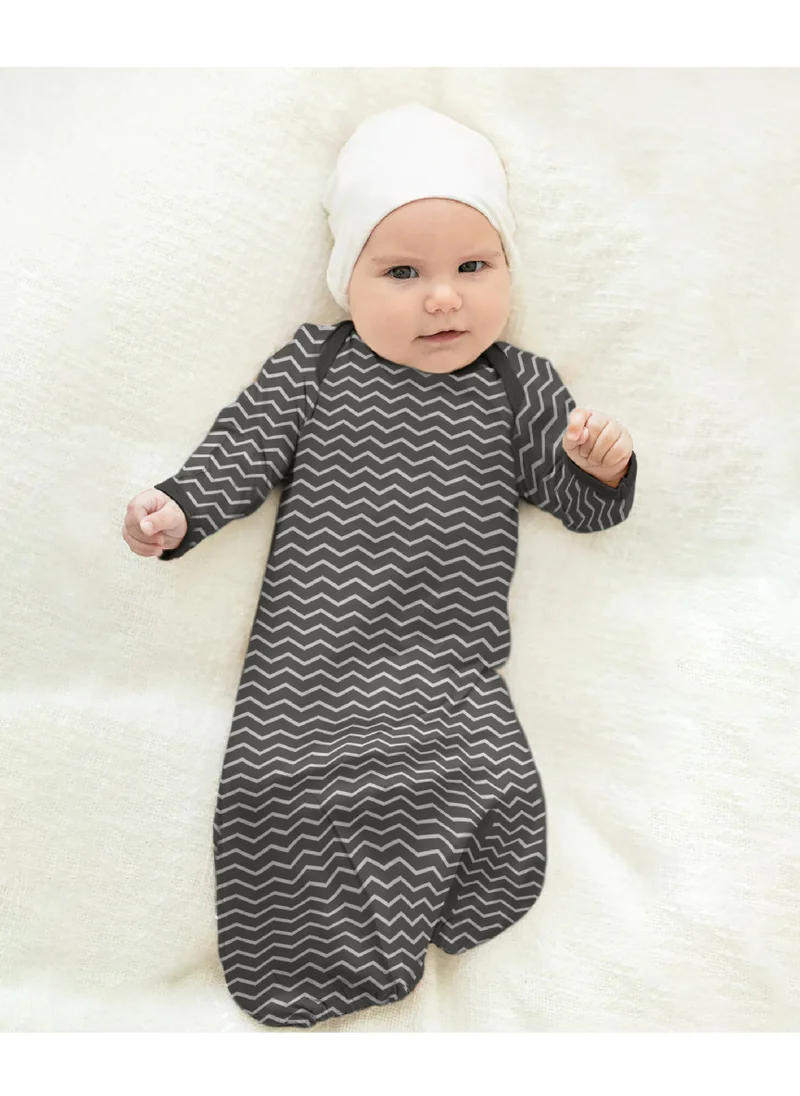 Moon Sleep Gowns Pack Of 2 Full Sleeves With Foldover Cuffs With Elastic Bottom Hem Grey And Stripes Print