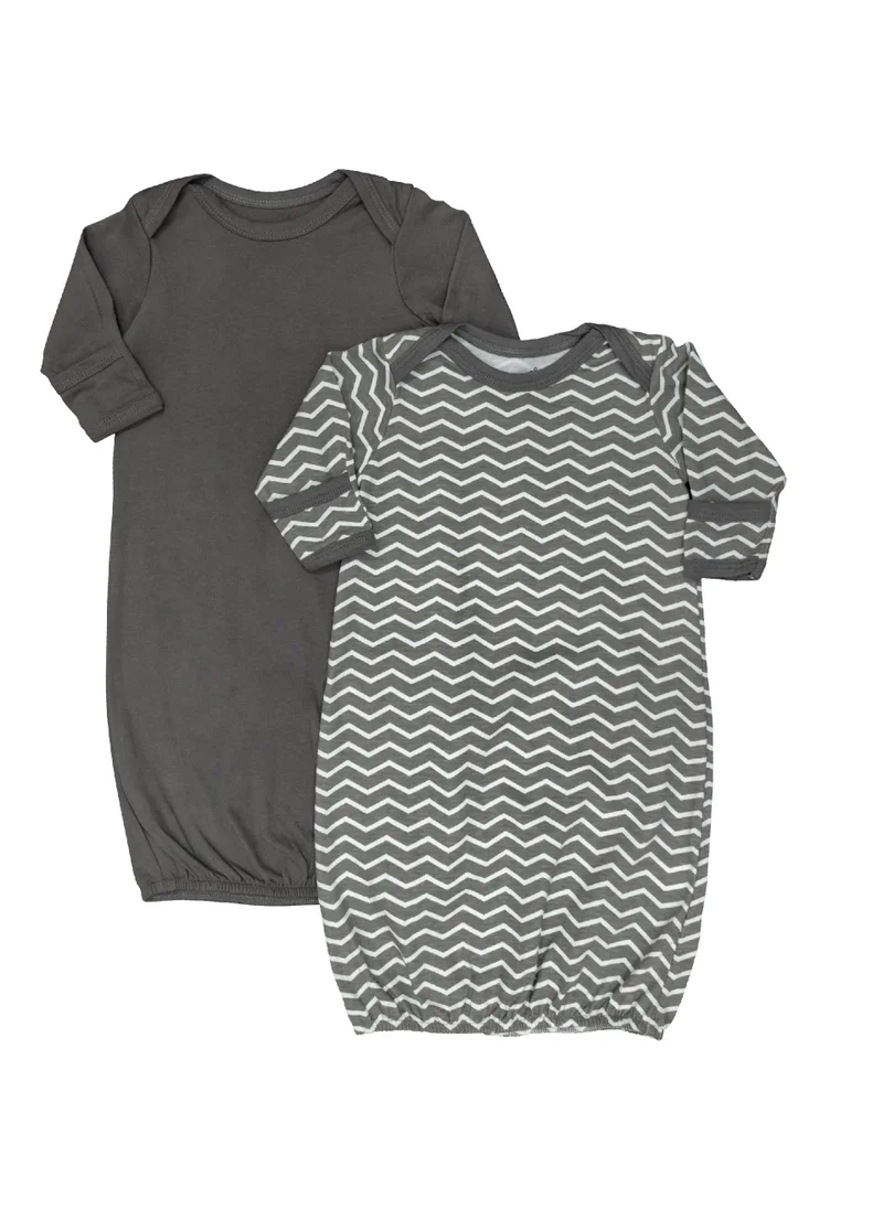 Moon Sleep Gowns Pack Of 2 Full Sleeves With Foldover Cuffs With Elastic Bottom Hem Grey And Stripes Print