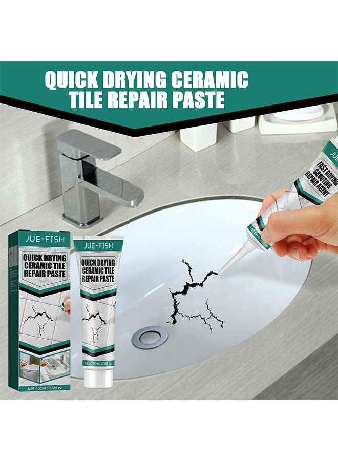 JUE-FISH Quick Drying Ceramic Tile Repair Paste，Ceramic Tile Repair Paste Quick Drying Waterproof Toilet Tub Repair Kit with 3 Sandpaper & 1Scraper, Renew, Repair & Refresh 100ml - Image 2