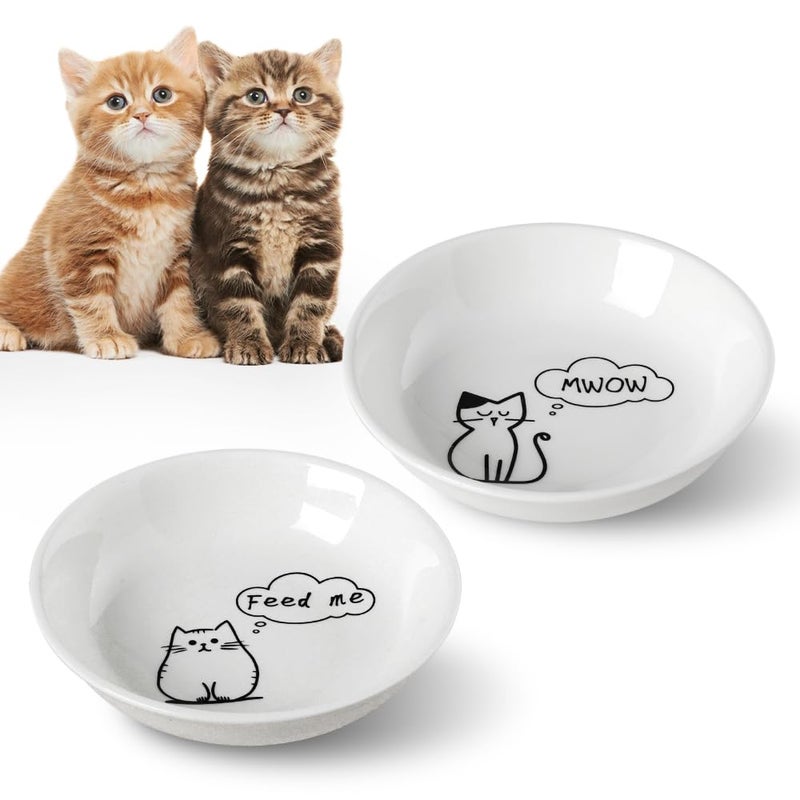 HAPPY KIT 2pcs Little Cat Bowls,5Inch Cat Food Bowl for Indoor Cats,Cute Kittens Plate/Dish/Dishes Set with Non-Slip Relief of Whisker Fatigue for Kitten - Microwave and Dishwasher Safe - Image 1