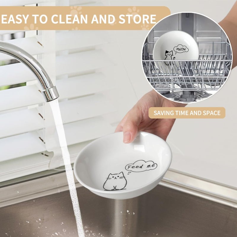 HAPPY KIT 2pcs Little Cat Bowls,5Inch Cat Food Bowl for Indoor Cats,Cute Kittens Plate/Dish/Dishes Set with Non-Slip Relief of Whisker Fatigue for Kitten - Microwave and Dishwasher Safe - Image 5