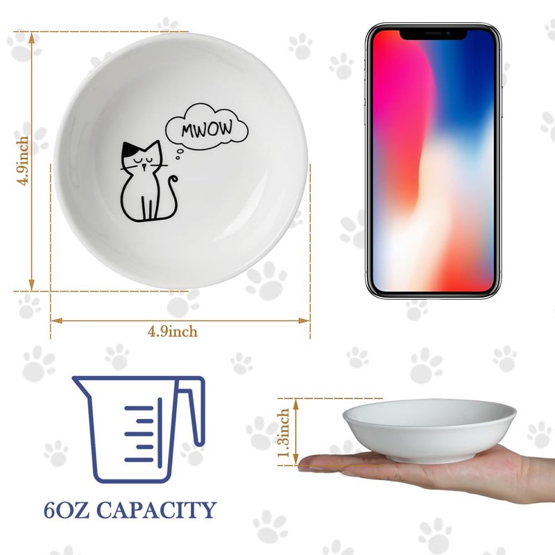 HAPPY KIT 2pcs Little Cat Bowls,5Inch Cat Food Bowl for Indoor Cats,Cute Kittens Plate/Dish/Dishes Set with Non-Slip Relief of Whisker Fatigue for Kitten - Microwave and Dishwasher Safe - Image 2