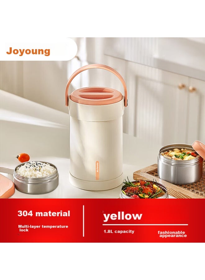 Joyoung Insulated Food Container, 304 Stainless Steel Lunch Box, 1.8l Large Capacity, Vacuum Insulated Bento Box, For Students And Office Workers, White - Image 1
