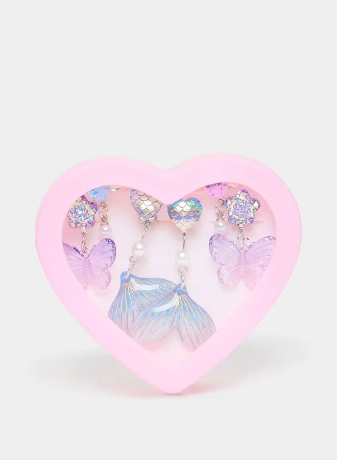 ستايلي طقم أقراط متدلية مزينة مع علبة على شكل قلب