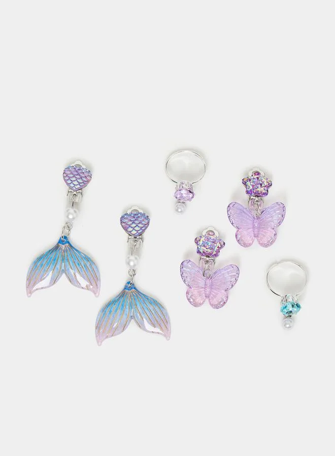 ستايلي طقم أقراط متدلية مزينة مع علبة على شكل قلب