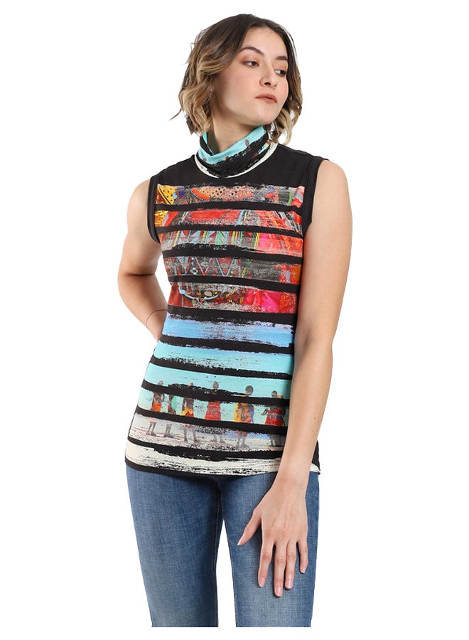 Esla Multicolored Abstract Print Sleeveless Turtleneck Top - Image 1