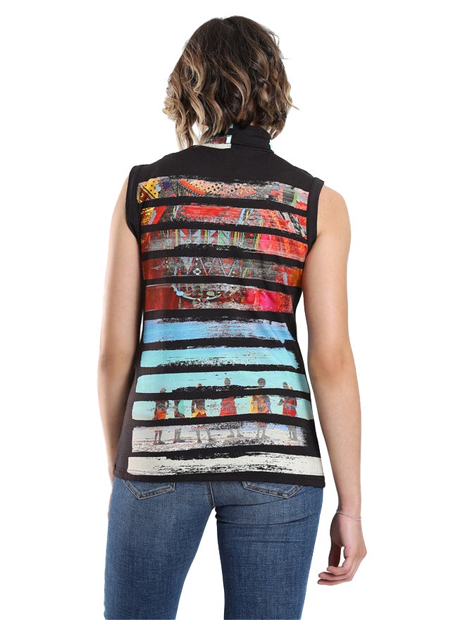 Esla Multicolored Abstract Print Sleeveless Turtleneck Top - Image 3