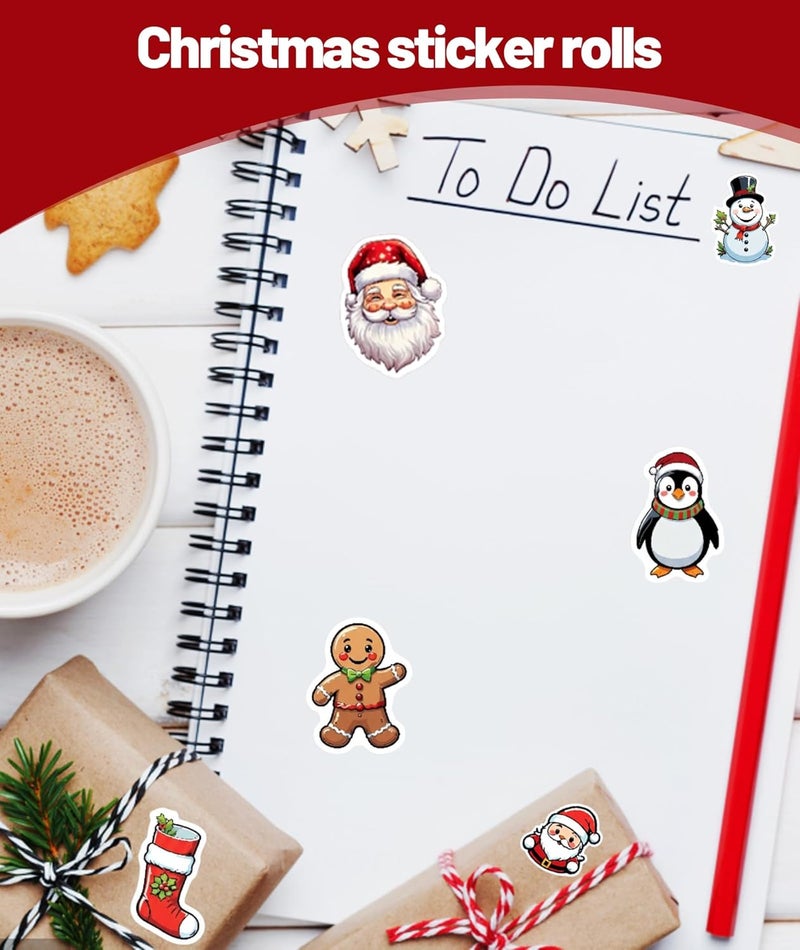 BharatBazaar Christmas Decoration Stickers, Santa Stickers Christmas Sticker for Holiday Crafts, Gift Wrapping, 1000 Adhesive Labels in 2 Rolls - Image 3