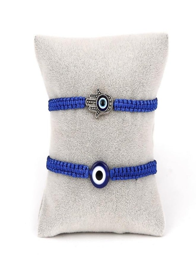 POYAMUSE Set of Evil Eye & Hamsa Hand Braided Adjustable Bracelets - Protective Good Luck Jewelry for Men and Women - Thread Rope String Amulet Bracelets for Family Frends - Blue - Image 2