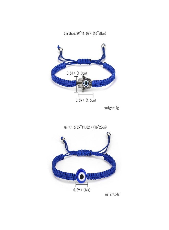 POYAMUSE Set of Evil Eye & Hamsa Hand Braided Adjustable Bracelets - Protective Good Luck Jewelry for Men and Women - Thread Rope String Amulet Bracelets for Family Frends - Blue - Image 3