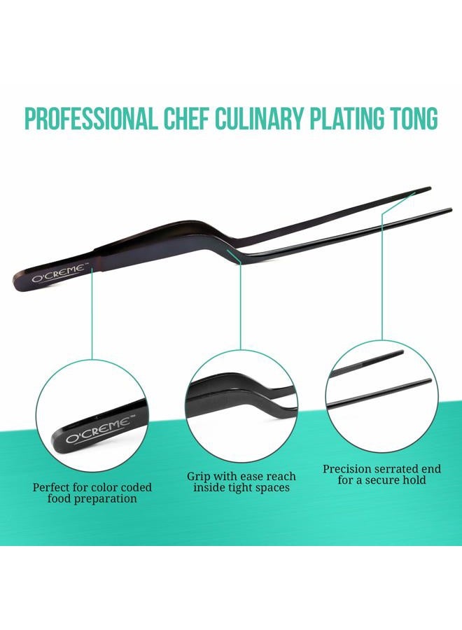 O'Creme 8 Inch Gold-Colored-Exterior Stainless Steel Precision Kitchen Culinary Offset Tweezer Tongs - Image 3