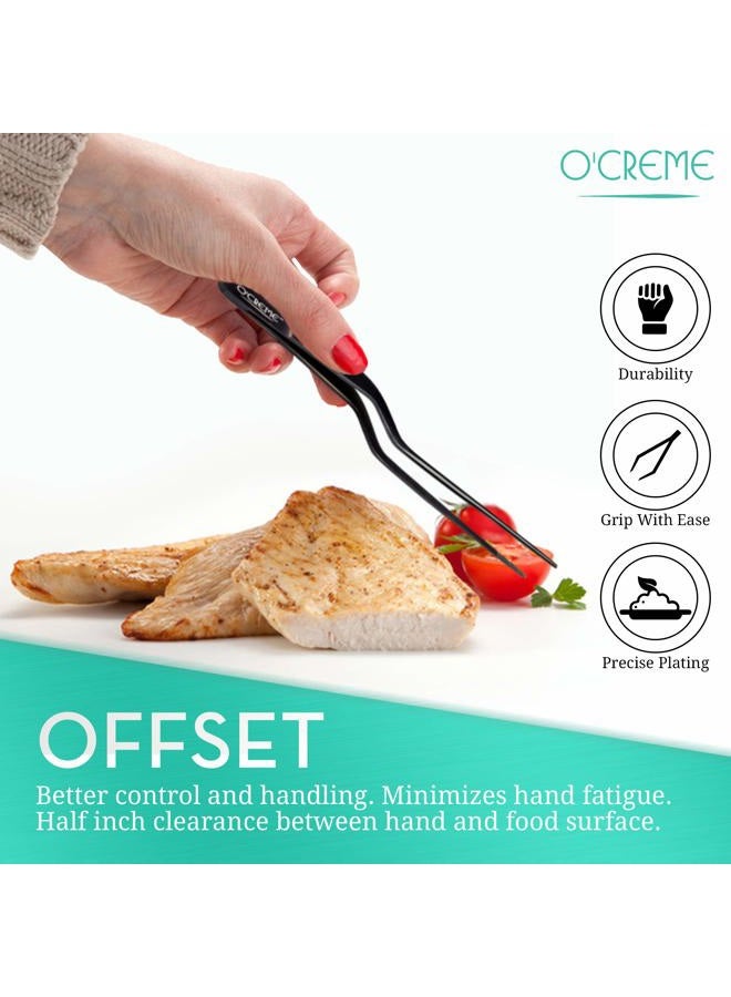 O'Creme 8 Inch Gold-Colored-Exterior Stainless Steel Precision Kitchen Culinary Offset Tweezer Tongs - Image 2