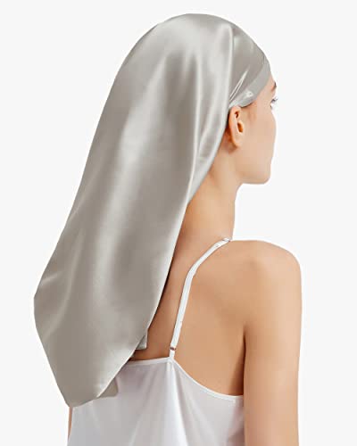 LilySilk Mulberry Silk Sleep Cap 100 19 Momme Long Silk Bonnet for Curly Hair Night Cap for Sleeping Silk Hair Wrap for Women Silvergray - Image 5