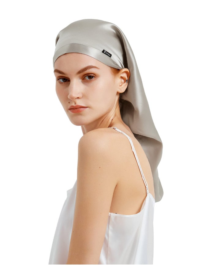 LilySilk Mulberry Silk Sleep Cap 100 19 Momme Long Silk Bonnet for Curly Hair Night Cap for Sleeping Silk Hair Wrap for Women Silvergray - Image 3