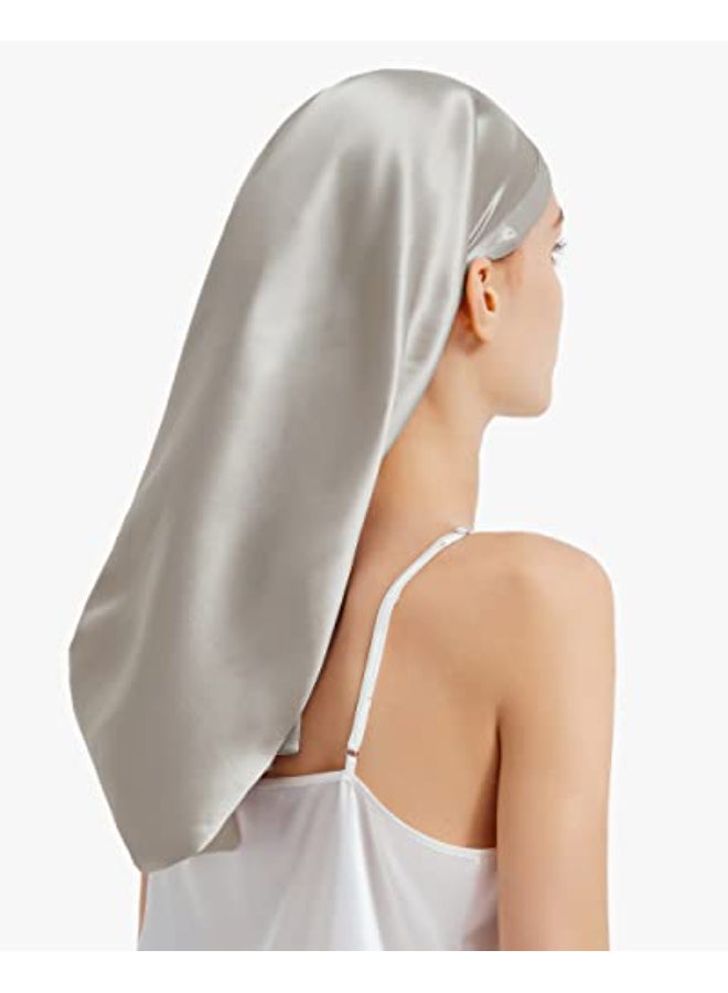 LilySilk Mulberry Silk Sleep Cap 100 19 Momme Long Silk Bonnet for Curly Hair Night Cap for Sleeping Silk Hair Wrap for Women Silvergray - Image 4