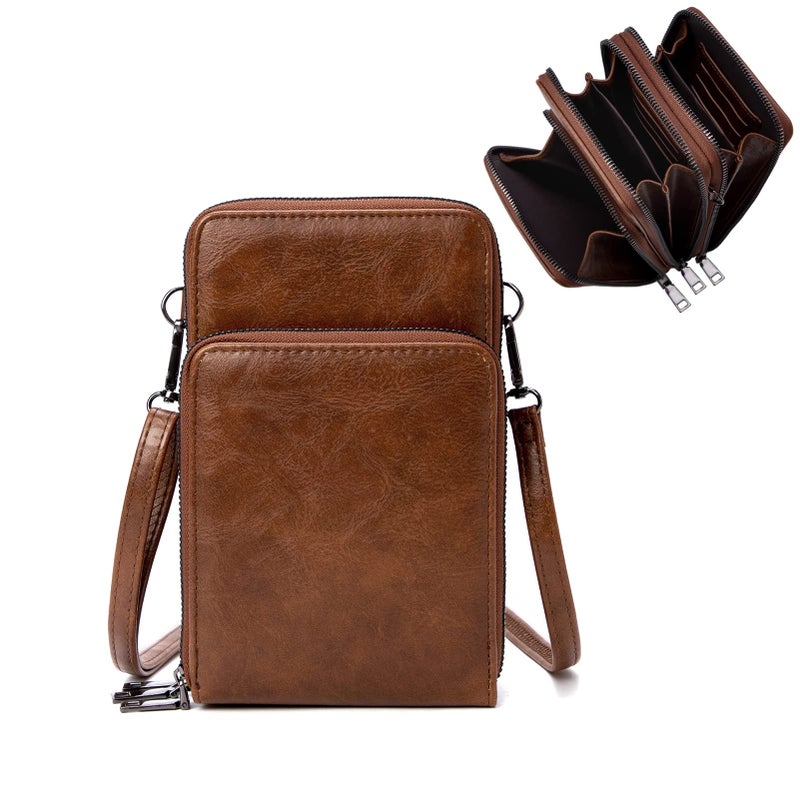 My Friday myfriday Small Crossbody Cell Phone Bags for Women, Leather Shoulder Handbags and Purses with 6 Card slots (B-coffee) - Image 1