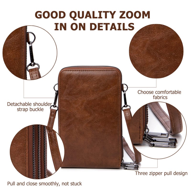 My Friday myfriday Small Crossbody Cell Phone Bags for Women, Leather Shoulder Handbags and Purses with 6 Card slots (B-coffee) - Image 5