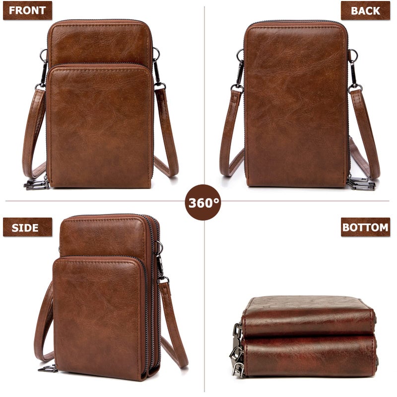 My Friday myfriday Small Crossbody Cell Phone Bags for Women, Leather Shoulder Handbags and Purses with 6 Card slots (B-coffee) - Image 4