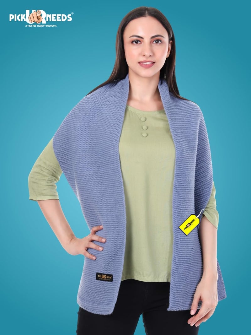 Pick Ur Needs Premium Knitted Winter Shawl/Stole for Women | Soft & Warm Woolen Wrap | Multipurpose Muffler,Shrug & Scarf (Grey) - Image 3