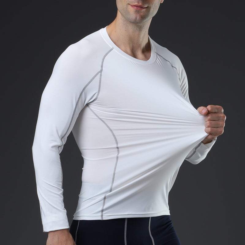 Men Athletic Shirt Quick Dry Elastic Base Layer O-Neck Long Sleeve Sport Workout T-Shirt Tops - Image 5