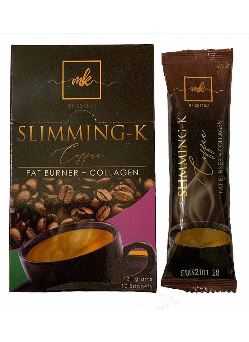 MKSMETICS التخسيس -K Coffee Fat Burner + الكولاجين، غني بمضادات الأكسدة والخصائص المضادة للالتهابات، وقمع الشهية لفقدان الوزن، وإدارة الكوليسترول في 10 أكياس مريحة  - Image 1