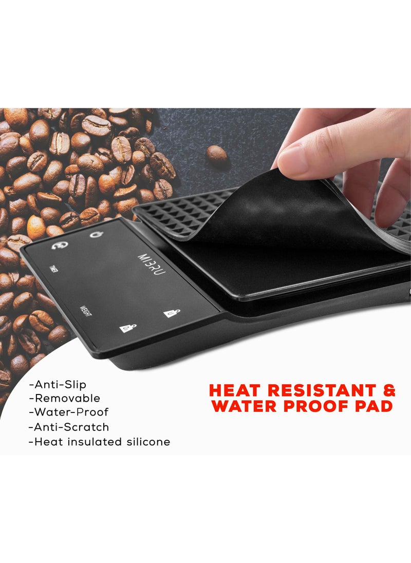 MIBRU - Coffee Scale With Timer Kitchen Scale Pour Over V60 Drip Coffee Digital Scale For Cooking Baking Waterproof Mat Weight For Up To 3000G With 0.1G Steps - Image 1