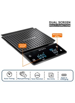 MIBRU Coffee Scale With Timer Kitchen Scale Pour Over V60 Drip Coffee Digital Scale For Cooking Baking Waterproof Mat Weight For Up To 3000G With 0.1G Steps  - Image 2