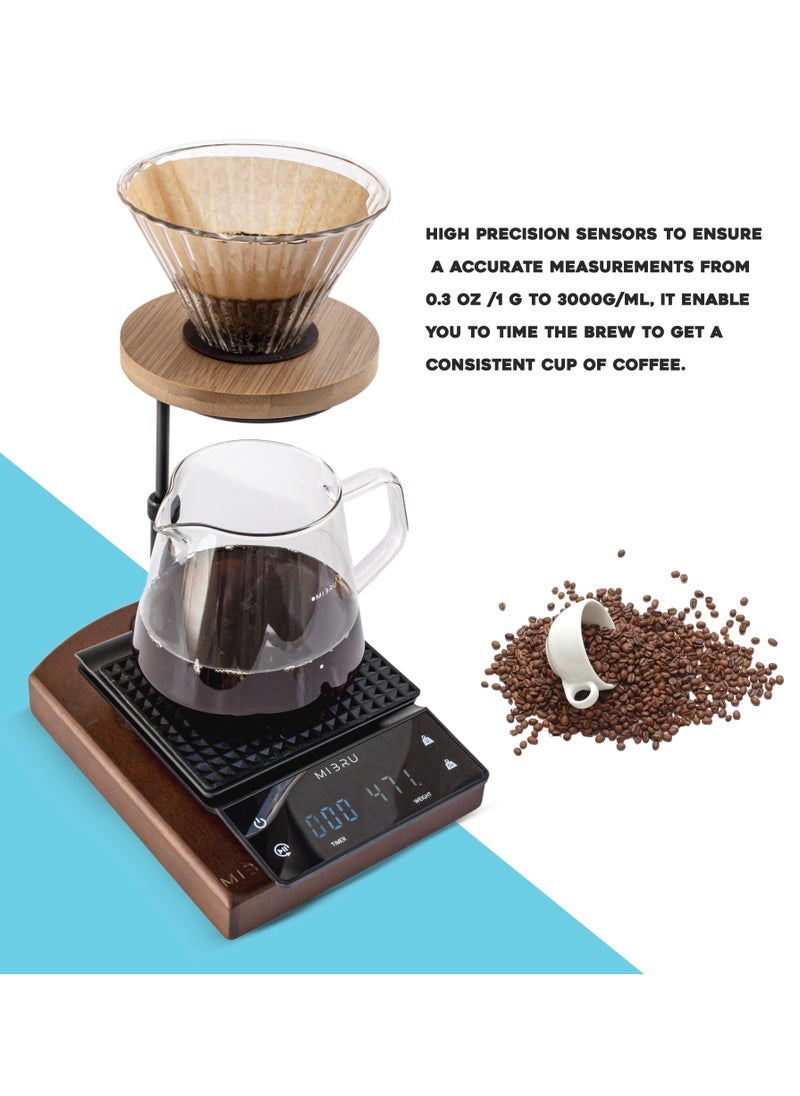 MIBRU - Coffee Scale With Timer Kitchen Scale Pour Over V60 Drip Coffee Digital Scale For Cooking Baking Waterproof Mat Weight For Up To 3000G With 0.1G Steps - Image 1