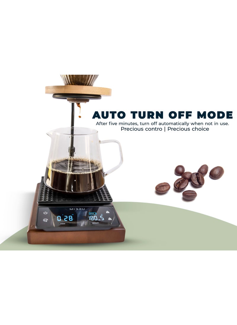 MIBRU - Coffee Scale With Timer Kitchen Scale Pour Over V60 Drip Coffee Digital Scale For Cooking Baking Waterproof Mat Weight For Up To 3000G With 0.1G Steps - Image 1