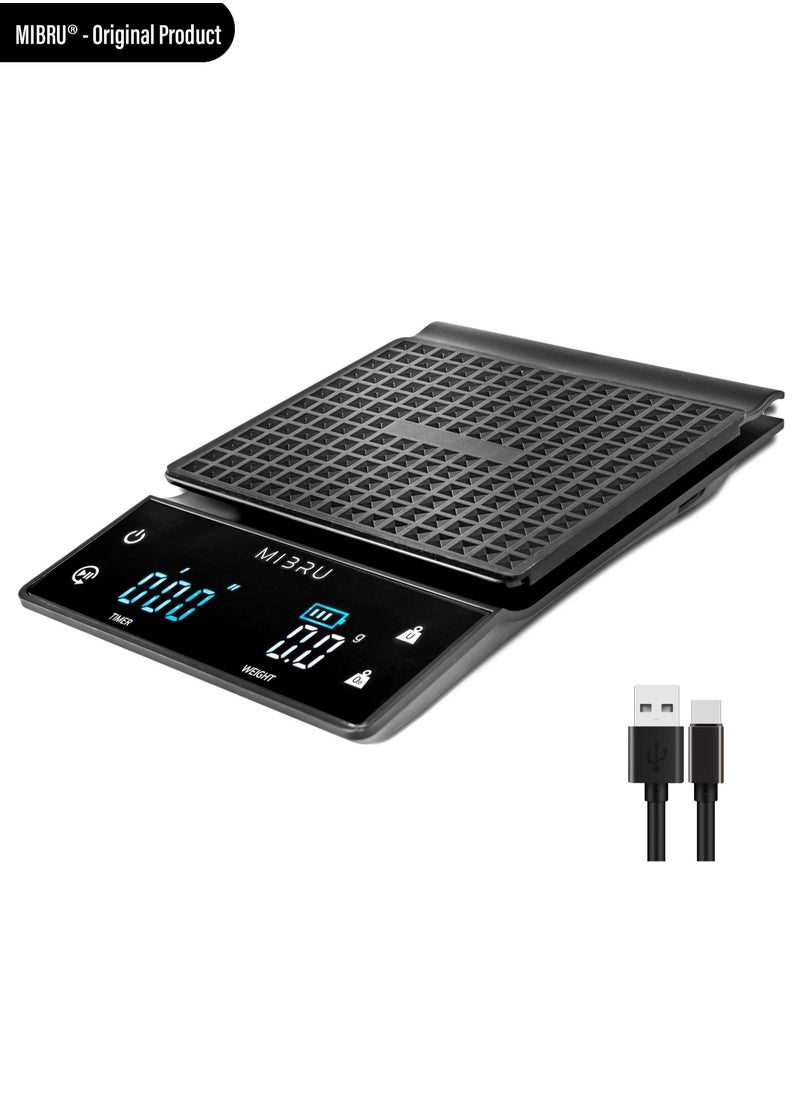 MIBRU - Coffee Scale With Timer Kitchen Scale Pour Over V60 Drip Coffee Digital Scale For Cooking Baking Waterproof Mat Weight For Up To 3000G With 0.1G Steps - Image 1
