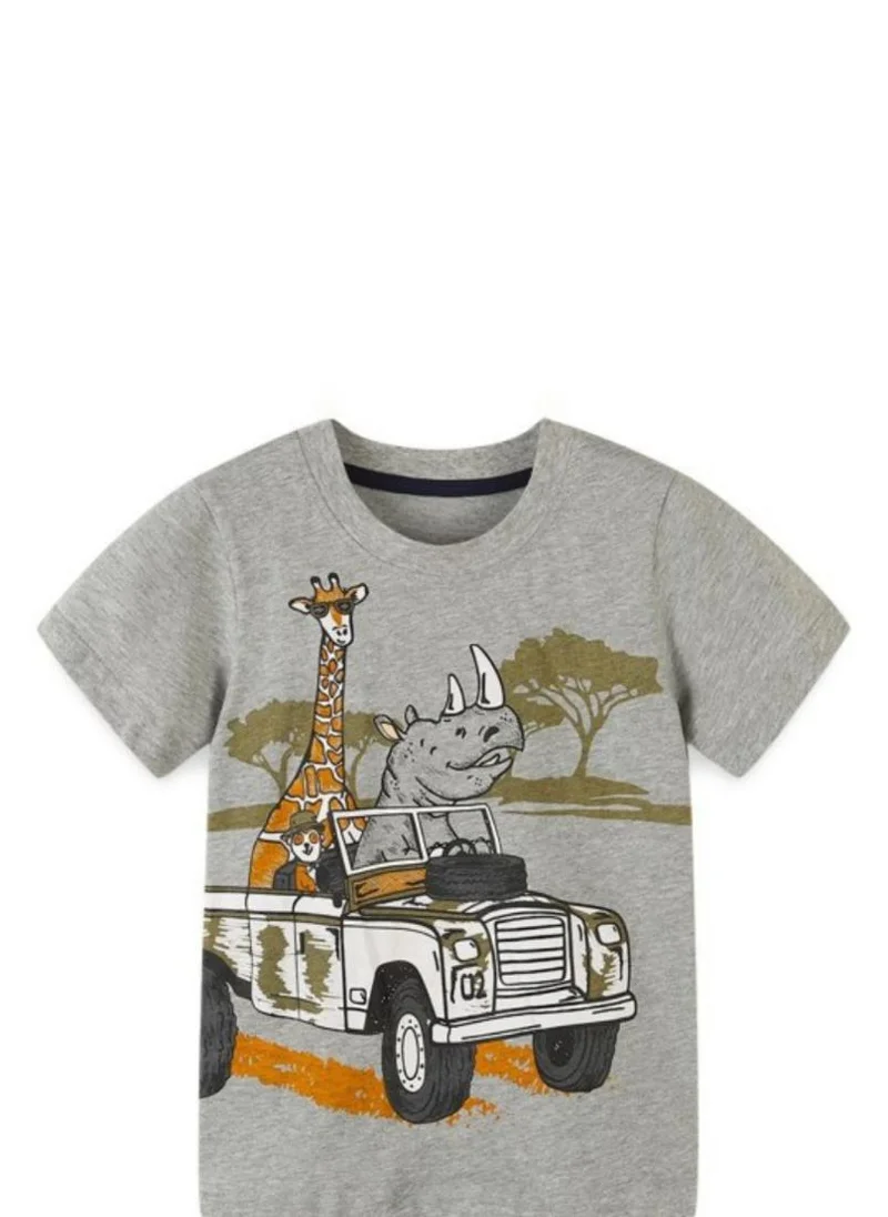 YUNIQEE Grey Printed Round Neck Cotton T-shirt
