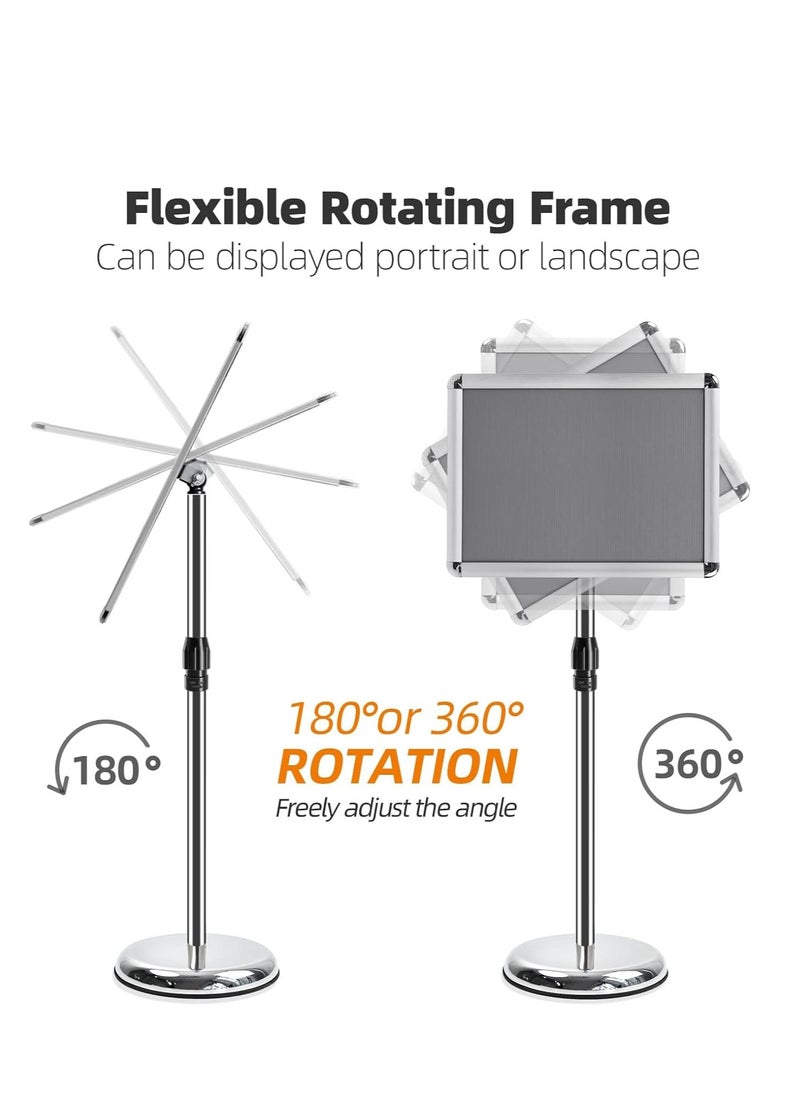 SYOSI - A3 Sign Stand Adjustable Poster Aluminum Snap Frame Menu Replaceable Advertising Rack Floor Display Stands with Safety Corner and Stable Round Base (Silver, A3) - Image 1