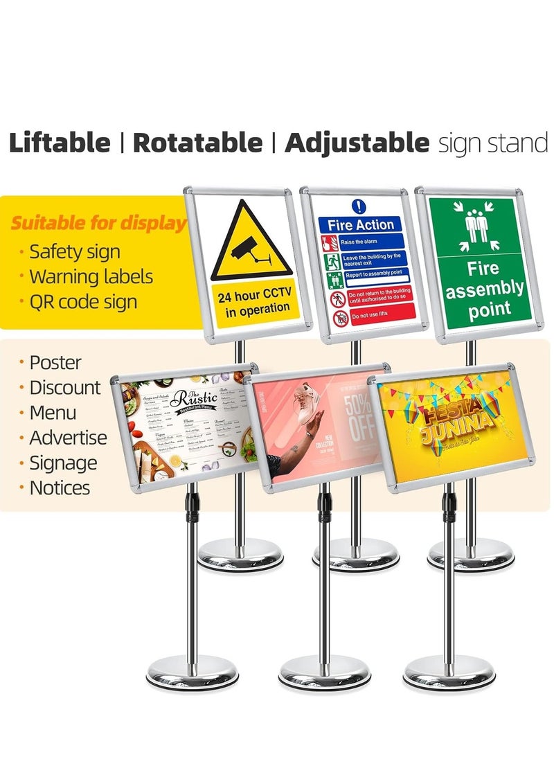 SYOSI - A3 Sign Stand Adjustable Poster Aluminum Snap Frame Menu Replaceable Advertising Rack Floor Display Stands with Safety Corner and Stable Round Base (Silver, A3) - Image 1