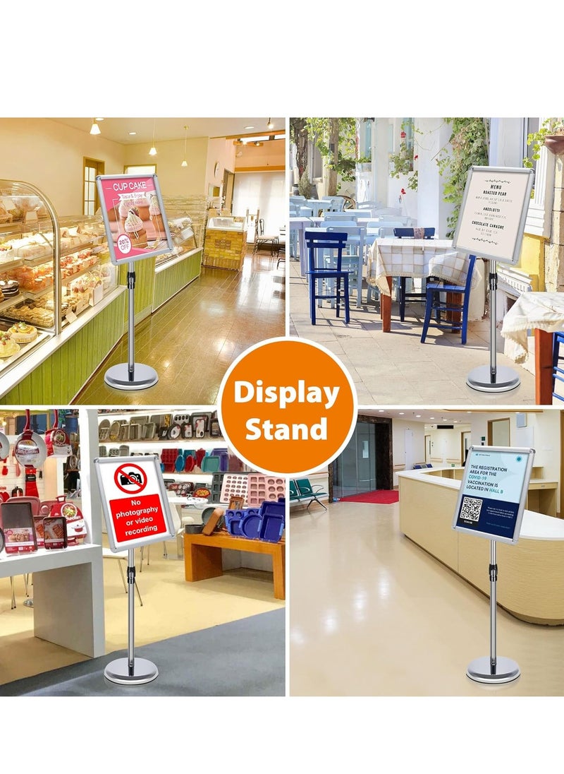 SYOSI - A3 Sign Stand Adjustable Poster Aluminum Snap Frame Menu Replaceable Advertising Rack Floor Display Stands with Safety Corner and Stable Round Base (Silver, A3) - Image 1