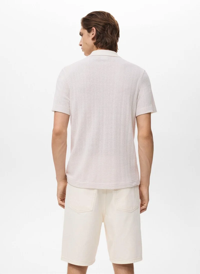 Mango Man Openwork knitted cotton polo shirt