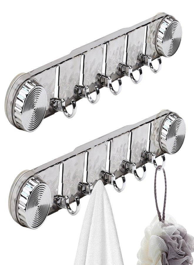 Realand 2 Pack Strong Suction Cup Hooks, 5 Folding No Drill Removable Wall Acrylic Modern Heavy Duty Shower Towel Hooks for Bathroom Kitchen, Clear Grey - Image 1
