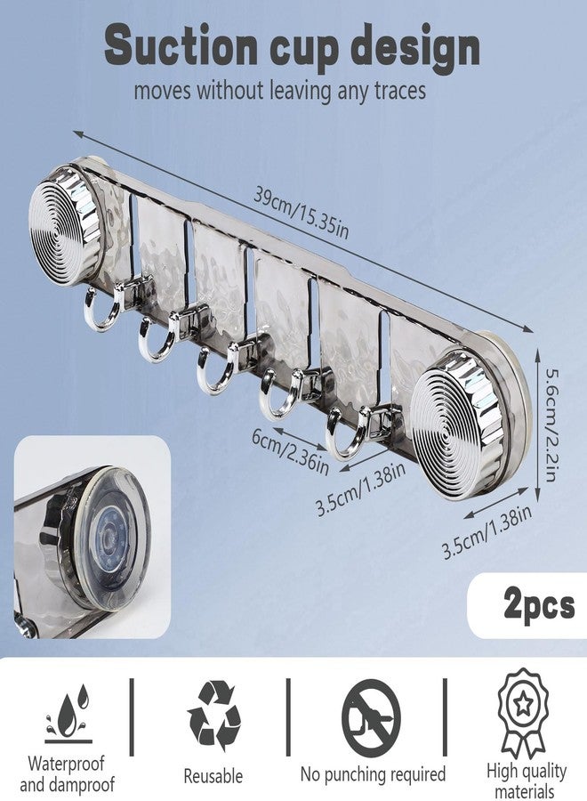 Realand 2 Pack Strong Suction Cup Hooks, 5 Folding No Drill Removable Wall Acrylic Modern Heavy Duty Shower Towel Hooks for Bathroom Kitchen, Clear Grey - Image 2