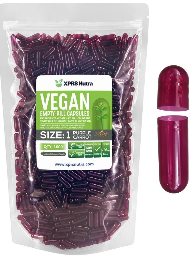 XPRS Nutra Size 1 Empty Capsules - 1000 Count Empty Vegan Capsules - Vegetarian Empty Pill Capsules- DIY Vegetable Capsule Filling- Veggie Pill Capsules Empty Caps (Purple Carrot) - Image 1