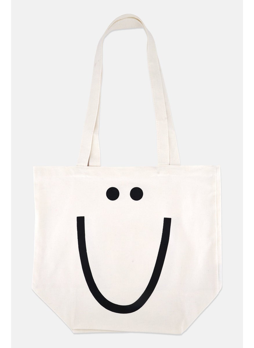 YOTO Women Graphic Print Shopper Bag 43 H x 49 L x 21 W cm, Off-White  - Image 1