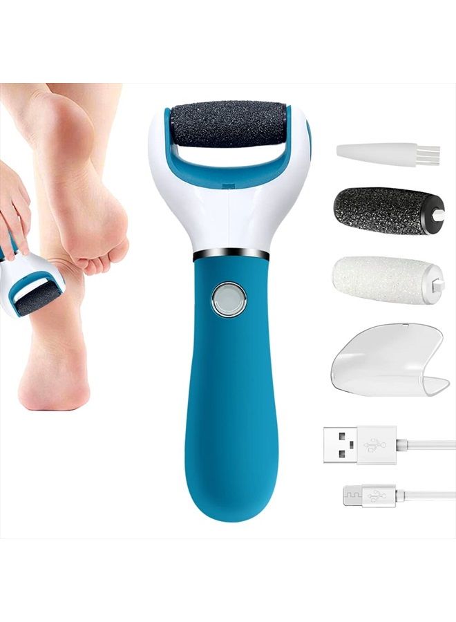 BOMPOW Foot Scrubber Electric Callus Remover Rechargeable Foot File Hard Skin Remover Pedicure Tools Electronic Callus kit for Cracked Heels and Dead Skin with 2 Roller Heads, Blue - Image 1