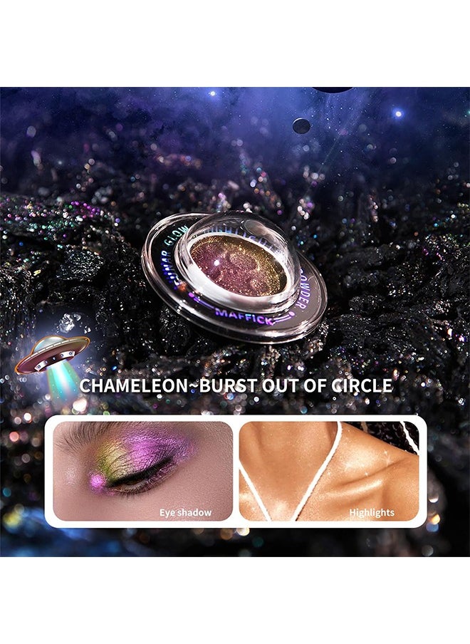 maffick - Planetary Highlighter,Multichrome Glitter Highlighters - Planet Highlighter, Planet-Inspired Shimmer for Silky, Natural Glow | Face & Body Brightening Makeup (03# Yellow with purple in the middle) - Image 1