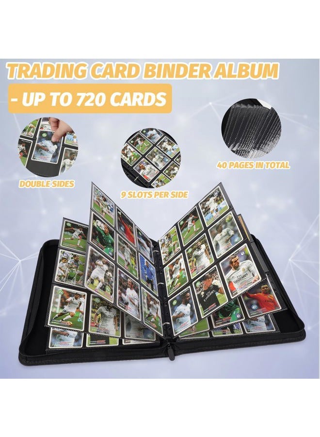 GERMUN 9 Pocket Card Binder, Premium Zip Trading Card Binder, 720 Double Sided Pocket PU Card Collection Binder, Collector Card Album, Card Folder for MTG, TCG, Sports Cards, Game Cards (Black1) - Image 5