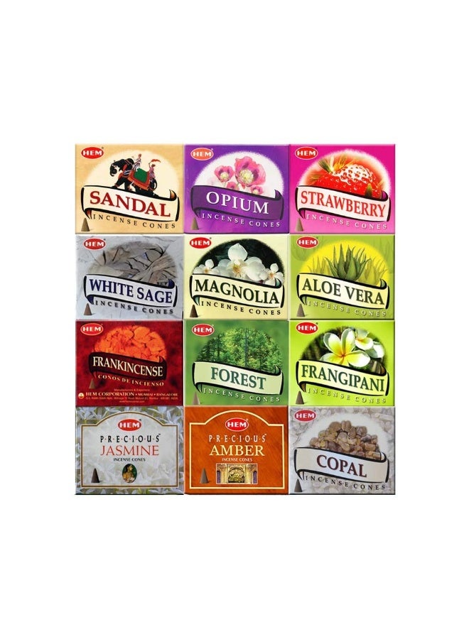 HEM 12 Assorted Boxes of HEM Incense Cones | Natural Fragrance For Aromatic Rooms | Meditation and Odor Remover, Air Purifier - Image 1