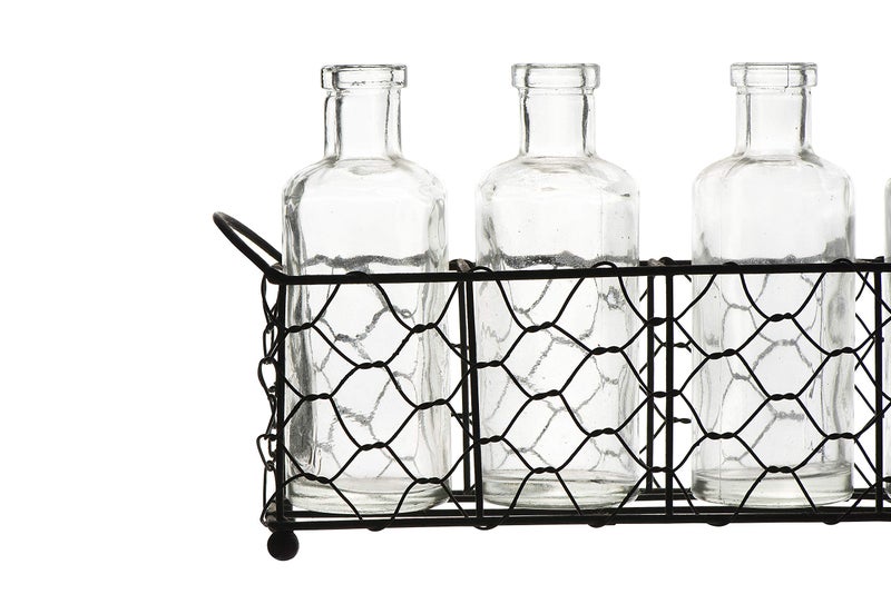 Creative Co-Op Wire Holder with 5 Glass Vase Bottles - Image 5