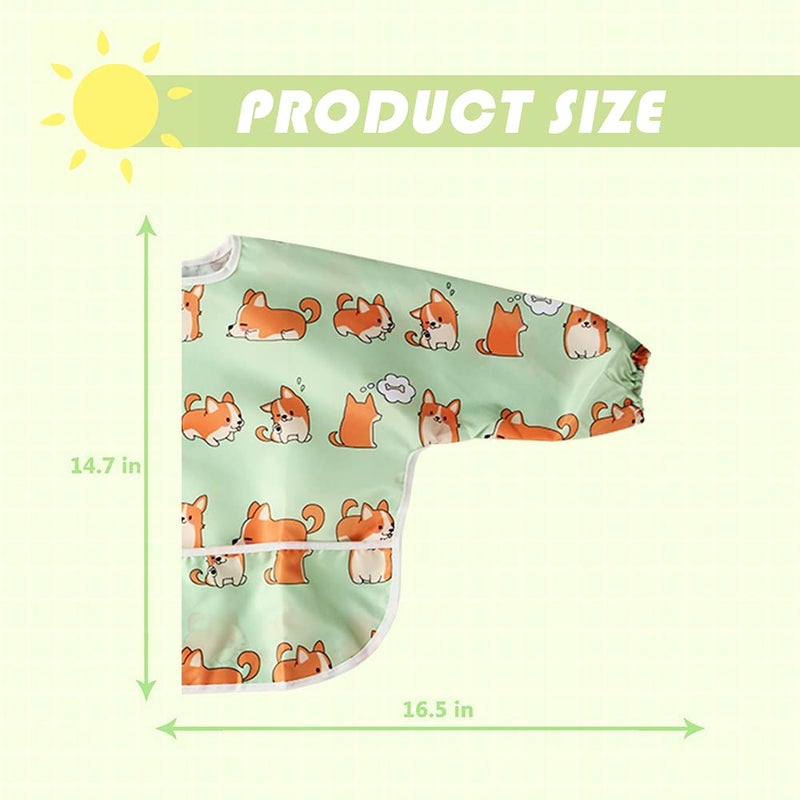 Little Dimsum Full Sleeved Feeding Bib 2 Pack,Baby & Toddler Waterproof Bib Apron,Food Protection Large Pocket Eating Smock 6-36 Months (Little Puppy/Little Cat) - Image 4