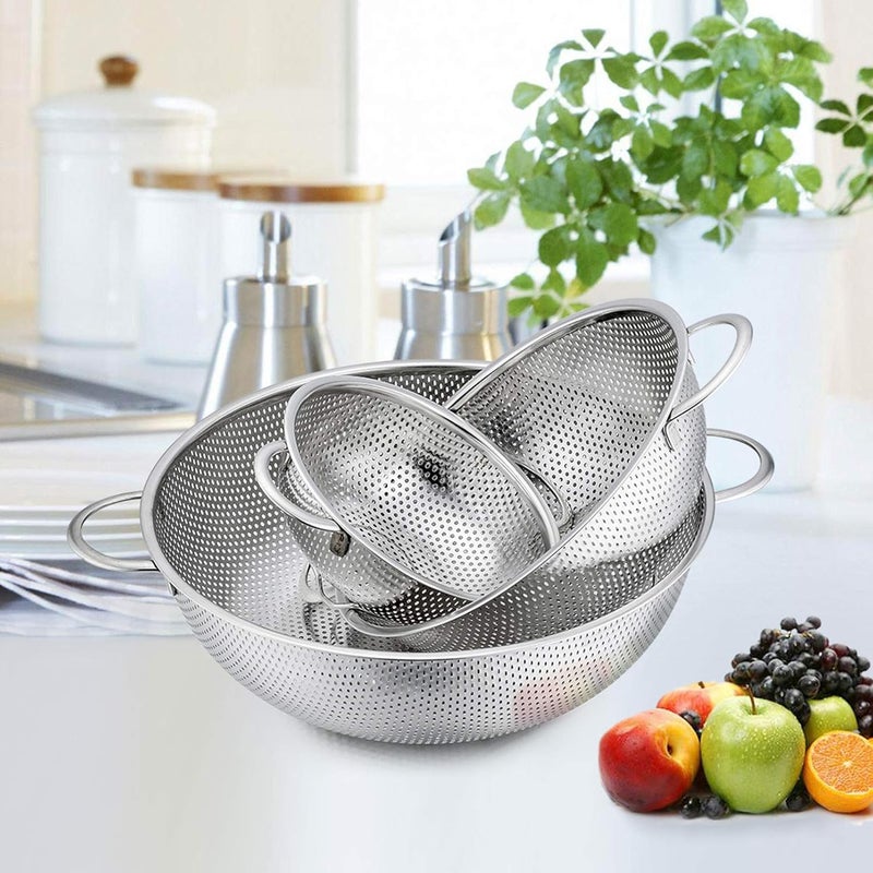 P&P CHEF Colander Set of 3, Stainless Steel Micro-Perforated Colanders Strainers for Draining Rinsing Washing, Ideal for Pasta Vegetables Fruits, Heavy Duty & Dishwasher Safe - 1/3/5 Quart - Image 2