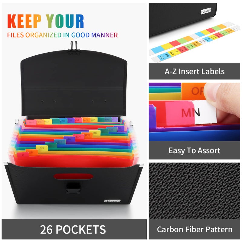 Uquelic 26 Pockets Expanding File Folder - Accordion Savor Document Organizer Folio Upgraded Durable Buckle, Base with Ergonomic Portable Handle/Large Legal Size Expandable File Organizer - Image 4