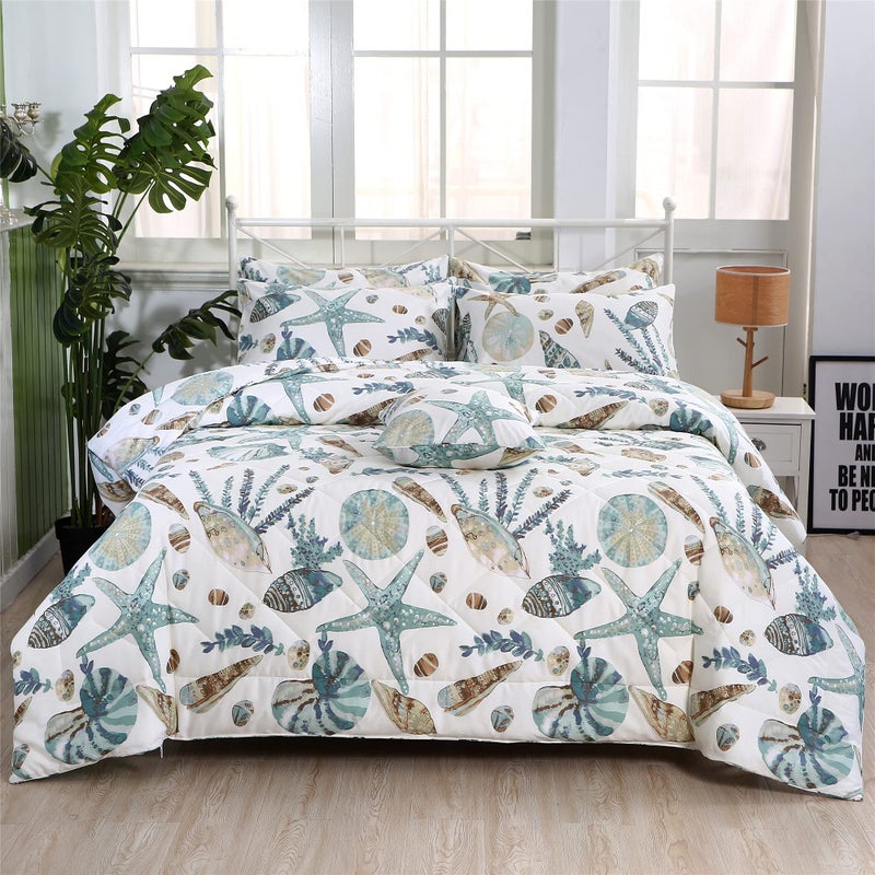 FADFAY Beach Comforter Set Twin 3Pcs Ocean Coastal Summer Quilt 100 Cotton Fabric with Soft Microfiber Inner Fill Bedding Lightweight Reversible All Season Down Alternative Duvet Insert 3Pcs Twin
